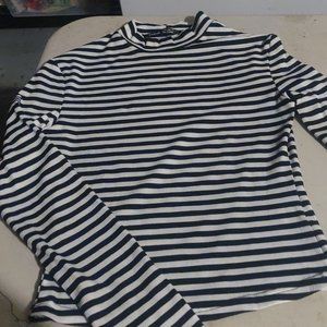Black and White Striped Mock Turtle Neck